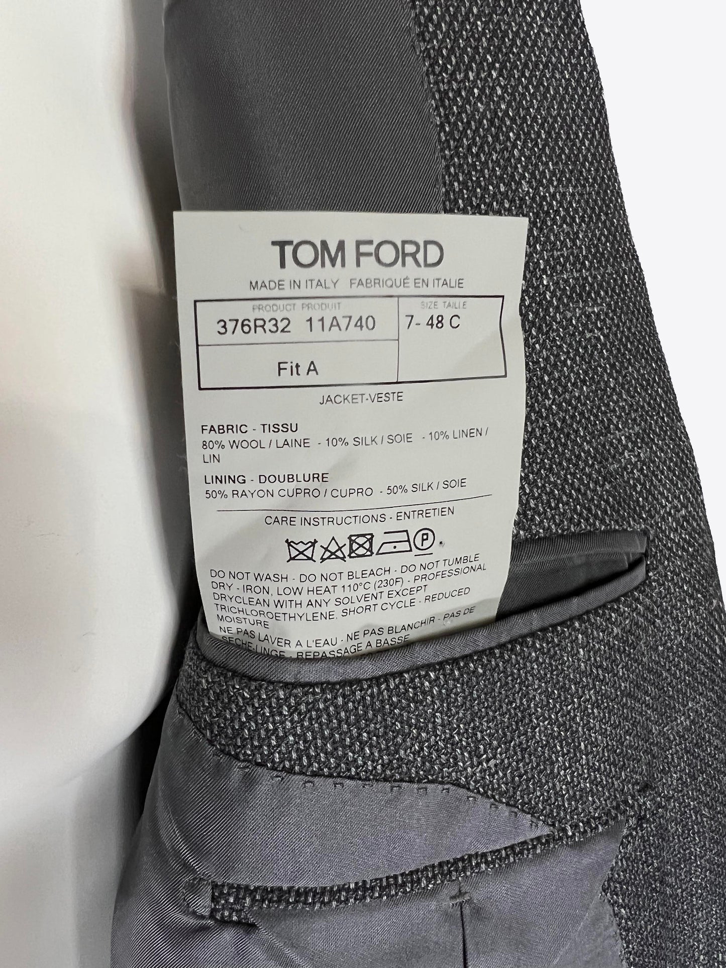 Tom Ford - Wool/Silk/Linen Blend Sport Jacket, EU 48C