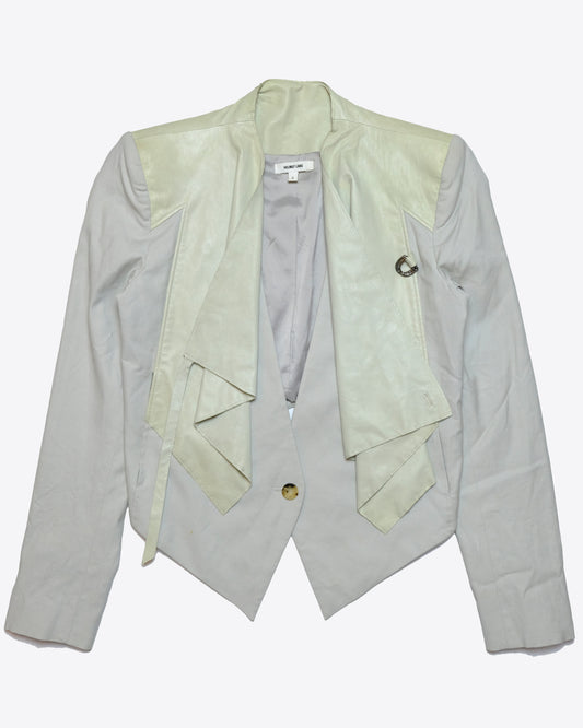 Helmut Lang - Leather & Linen Layered Biker Coat Jacket, Size 2