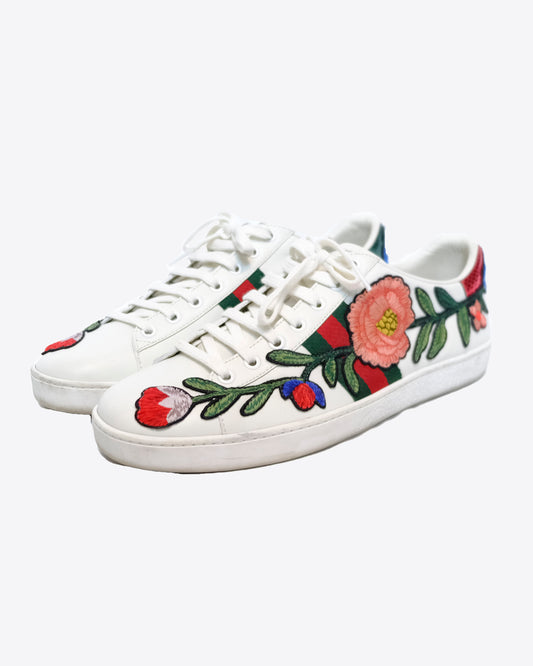 Gucci - Ace Floral Embroidered Leather Sneaker, EU 42